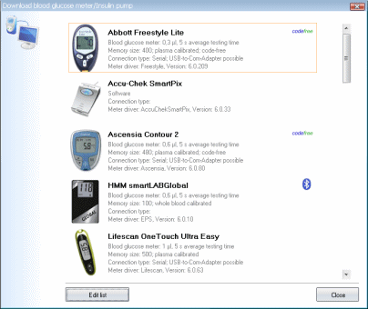 SiDiary - Diabetes Software - Lee datos desde los medidores de glucosa en sangre
