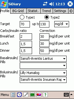 SiDiary - Diabetes Software para Pocket PC (PPC)