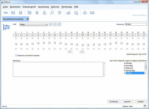 SiDiary - Diabetes Software - Basalraten für Pumpenträger SiDiary - Diabetes Software - Basalraten für Pumpenträger